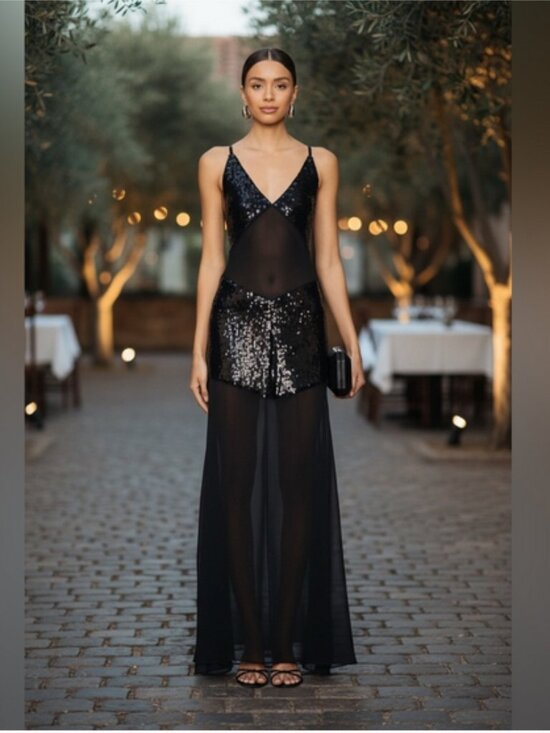 WeWoreWhat Dresses & Skirts - New! WeWoreWhat Sheer Panel Sequin Maxi Dress in Black Sz 6